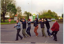 Celebrating our breakdown with Seein'Red on that gasstation near London. 